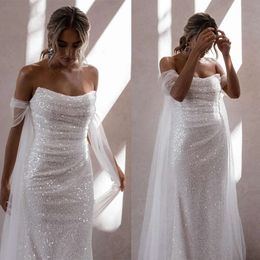 Vestidos de sereia sem alças de casamento, brilhando elegantes lantejoulas com lantejoulas sem mangas compridas no chão personalizado feito plus size vestidos de novia