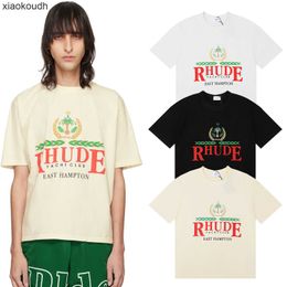 Rhude High end designer clothes for Meichao letter print loose cotton mens and womens large short sleeved T-shirt with as the base With 1:1 original labels