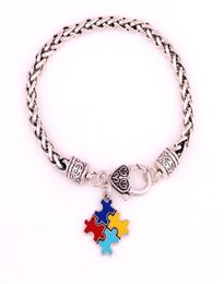 Fashion Autism Awareness Puzzle Jigsaw Classic Silver Plated Square Enamel Charm Lobster Claw Bracelet Trade Assurance Service9043686