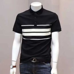 Men's Polos Fashionable mens ultra-thin black and white striped polo shirt new Korean summer lapel business casual short sleeved top Q240508