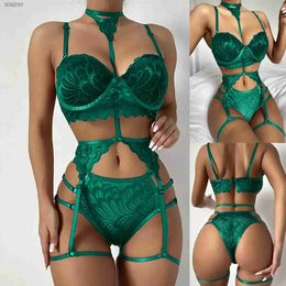 Sexy Pyjamas Fantasy sexy lingerine outfit Women Bra Garters Panties See Through Lingerie Set Ladies Sexy Underwear Set Porn Sexy Comes WX