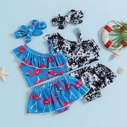 Two-Pieces Baby Girls Two Piece Swimsuit One Shoulder Ruffle Swim Top Bottom Bikini Set Infant Bathing Suit Girl H240508