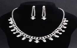 2022 Bling Peals Bridal Jewellery Set Silver White Plated Necklace Pearl earrings Wedding jewellery sets for bride Bridesmaids women7693986