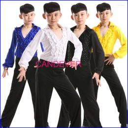 Stage Wear Boys Professional Latin Dance Shirts Long Sleeves Clothes Pants Costumes For Kids Competition Shows Salsa Ballroom Dancing