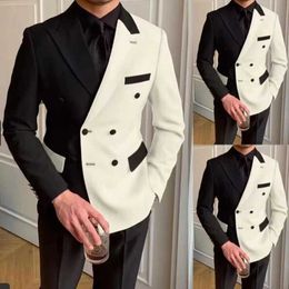 Men's Suits Blazers Elegant black and white mens ultra-thin fitting top with a lapel double chest two-piece formal grooms wedding tailcoat jacket pants are here Q240507