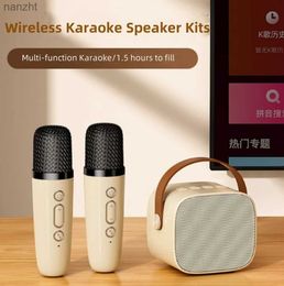 Portable Speakers Cell Phone Speakers Portable speaker wireless dual microphone karaoke machine Bluetooth 5.0 HIFI stereo surround speaker home KTV singing WX