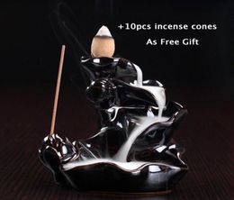 Sachet Bags Whole With 10 Pcs Incense Cones Black Porcelain Backflow Ceramic Cone Burner Holder Stove Buddhist Gifts Home Dec281R5534095