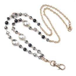 Chains 1 Set Long Lanyard Sweater Necklace Silver Color Round Imitation Pearl For Hang Work Cards Keys ID Neck Chain Jewelry