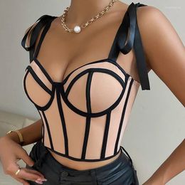 Women's Tanks ITOOLIN Women Patchwork Stripe Sexy Tank Top Summer Lace Up Straps Crop Tops Beach Camis Streetwear Tube Spring 2024