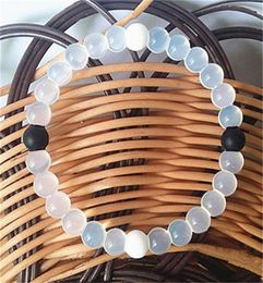 Beaded Strands High Transparent Black And White Beads Silicone Bracelet Classic Natural Stone Yin Yang Beaded Bracelets5504207
