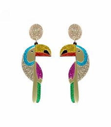 Colours Parrot Dangle Earring HipHop Rock Large Jewellery Glitter Acrylic Bird Drop Earrings for Women Fashion Accessories27086143116
