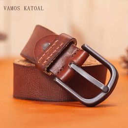 Belts VAMOS KATOAL Men Top Layer Leather Casual High Quality Belt Vintage Pin Buckle Genuine Leather Belts Male Waistband fashion belt Y240507