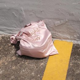 Shopping Bags Korean Boutique Letters Print Shoulder Bag Embroidery Satin Tote Handbag Sweet Shopper Reusable For Women Girl