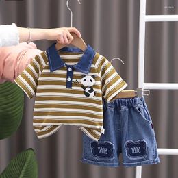 Clothing Sets 2024 Toddler Summer Outfit Clothes For Kids Boy 1 To 5 Years Lovely Cartoon Striped Short Sleeve T-shirts And Shorts Boys