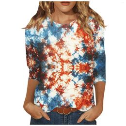 Women's T Shirts T-Shirt Delicate Fashion Floral Printed Women Pullover Korean O-Neck 3/4 Sleeves Summer Blouses Casual Roupas Feminina