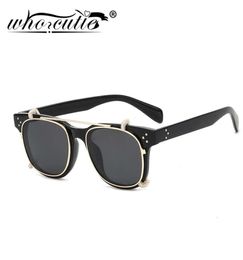 Fashion Steampunk Clip on Sunglasses Removable Lens Vintage Brand Design Three Dot Leopard Square Frame Flip Up Sun Glasses S1881864854