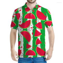 Men's Polos Aloha Tropical Watermelon Pattern Polo Shirt Men Clothing Summer Harajuku Short Sleeves Tees Hawaiian 3d Printed Fruits T-Shirts