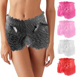 Underpants Men Mesh Lace Shorts Men's Sexy High Waist Underwear With Bowknot Detail Solid Colour Panties For Comfortable