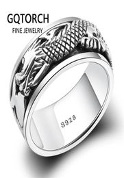Real Pure 925 Sterling Silver Dragon Rings For Men Rotatable Transfer Luck Vintage Punk Retro Style Anel Masculino Aneis Y11249672102