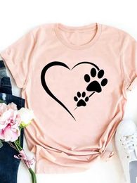 Women's T-Shirt Paw Love Heart Cute 90s Cat Dog Graphic T-shirt Women Basic T Fashion Print T Shirt Short Slve Ladies Clothes Top Clothing Y240506