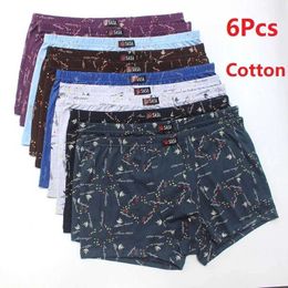 Underpants 6 pieces/batch mens underwear boxing shorts cotton oversized loose and breathable mid waist printed sexy middle-aged and elderly mens shorts Y240507