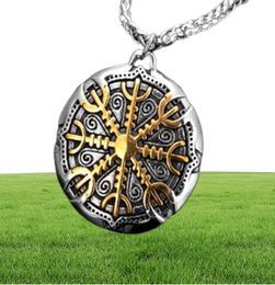 Fashion Jewelry Never Fade Norse Compass Gold Color Necklace Men Vikings Runes Stainless Steel Trident Vegvisir Amulet Pendant Ice7073534