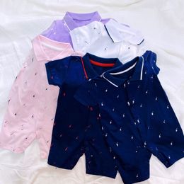 Designer baby Rompers newborn infant Polo Jumpsuits boy girl kids summer pure cotton pink white purple clothes 0-2 years old children's clothing