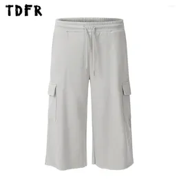 Men's Shorts Solid Color Pocket Sweat Mens Casual Streetwear Elastic Waist Straight Loose Half Pants Men