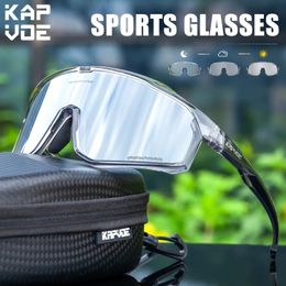 KapvoeSliver Pochromic Cycling Sunglasses for Men Blue Pochromism Glasses Bike MTB Bicycle Goggles Eyewear Sports 240416