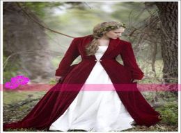 Christmas Burgundy Red Velvet Winter Bridal Cloaks Long Sleeves VNeck Women Wedding Jackets Wraps Coats Plus Size accessories6275175