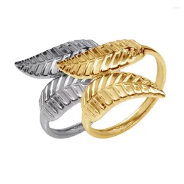 Cluster Rings 1Pcs Luxury Designer Jewelry Vintage Creative Leaf Shape Stainless Steel Open Ring For Women Fashion Party Wedding Decoration