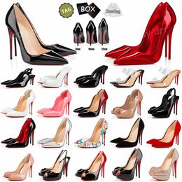 С коробкой Red Bottoms Heels Женщины дизайнерская платформа высокой каблуки Stiletto Peep-Toes заостренные носки насосы красная подошва 8см 10 см 12 см. Свадебная вечеринка
