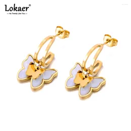 Stud Earrings 316L Stainless Steel Shell Butterfly Animals For Women Anti Allergic Real Gold Plated Party Jewellery E24018