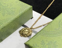 18K Gold Plated Chain Lion Head Necklace Retro Couple Chains Brass Necklace Jewelry Supply2188637