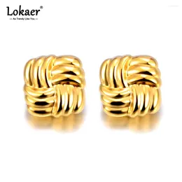 Stud Earrings Trendy Stainless Steel Geometric Square For Women Real Gold Plated Anti Allergic Ear Jewelry Accessories E24010