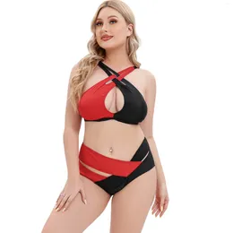 Women's Swimwear Sexy Hollow Out Bikini Set Women Plus Size Black Red Patchwork Two-piece Bikins BBW Separate Swimsuits Beachwear