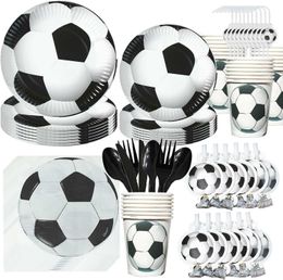 Disposable Dinnerware Hot white football themed birthday party disposable desktop software set balloon decoration baby shower childrens supplies Q240507