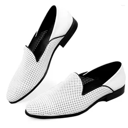 Casual Shoes Loafers White Men's Summer For Men Genuine Leather Breathable Hollow Soft Hand Sewing Luxury Fashion Shoe