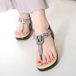 Stylish Summer Ethnic Style Sandals Womens Beach Shoes Bohemian Slope Heel Water Diamond Sandals Women 240228