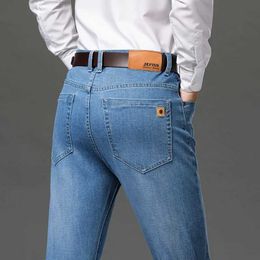 Men's Jeans 2023 Autumn Winter New Mens Light Blue Business Jeans Plus Size 42 44 46 Stretch Denim Straight-leg Pants Male Brand Trousers Y240507