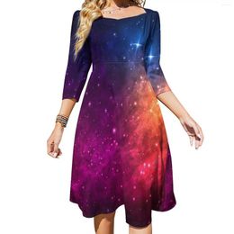 Casual Dresses Colourful Galaxy Dress Summer Stars And Nebula Elegant Woman Three Quarter Stylish Pattern Oversized