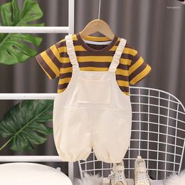 Clothing Sets Kids Summer 2024 Baby Boy Clothes 9 To 12 Months Striped Short Sleeve T-shirts And Overalls Boys Outfit Children's