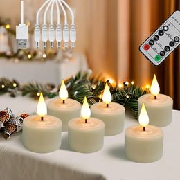 612 USB rechargeable tea lights with flameless timed flashing remote control candles birthday home decoration LED candle 240430