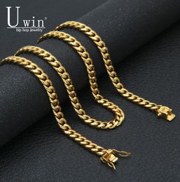 UWIN 8mm Miami Cuban Curb Link Chain Stainless steel Gold Silver Men039s Hip hop Link Necklace 10mm 12mm 14mm5058708