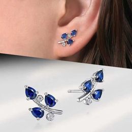 Stud Pearl blue cubic zirconia earrings suitable for women daily perforated accessories wear exquisite girl fashionable Jewellery Q240507