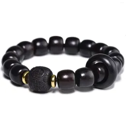 Strand Natural Ebony PIXIU Wood Beads Buddha Bracelet For Men Removable Ring Dalbergia Nigra 12mm Beaded Prayer Bracelets