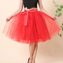 Skirts Fashion Mardi Gras Party Puffy Skirt Women's Solid Colour Casual Mesh Tutu High Waisted Bow Tie Half Body