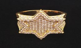 18K Gold White Gold Plated Mens Franklin Mint Green Iced Out CZ Cubic Zirconia Hexagonal Star Finger Ring Band guys HipHop Rapper 8205069