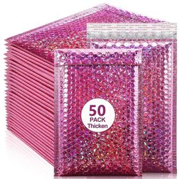 50Pcs Holographic Mailer Laser Pink Mailing Envelope Waterproof Courier Bag Padded Bubble Envelopes Packaging Bag for 240423