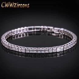 CWWZircons Brand Square 3mm Cubic Zirconia Tennis Bracelets for Woman White Gold Color Princess Cut CZ Wedding Jewelry CB169 240423
